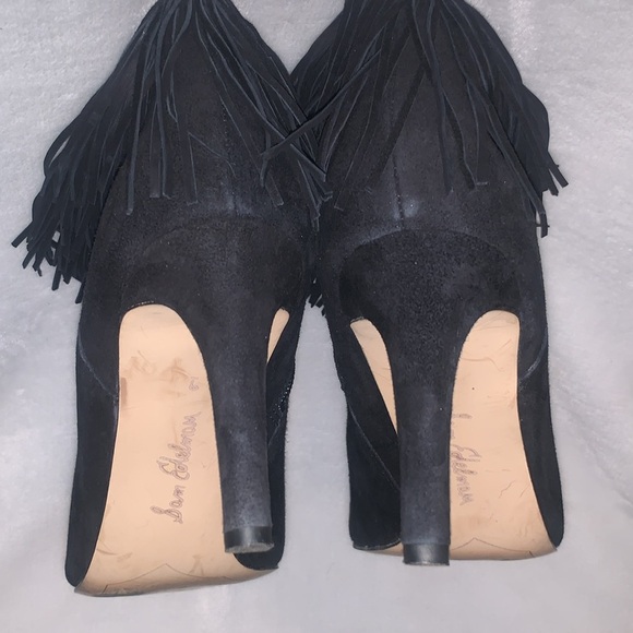 Sam Edelman Kandice Black Suede Pointed Toe Fringed Ankle Booties Boots Size 9. - Picture 4 of 6